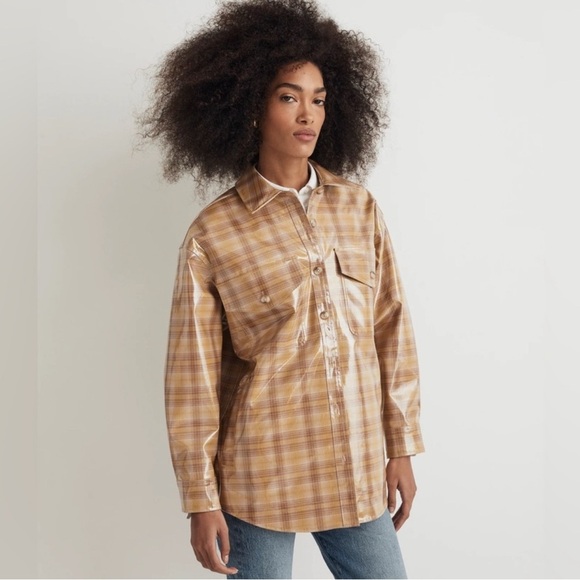 NWT • Madewell Laminated Oversized Shirt-Jacket in Yarn-Dyed Plaid •M - Picture 6 of 10